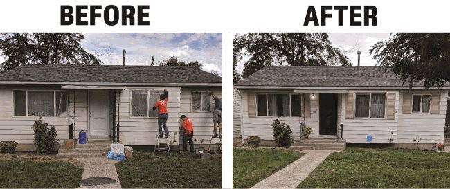 before and after photos of a house being painted