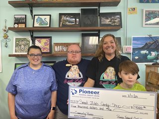 group of people holding a large check