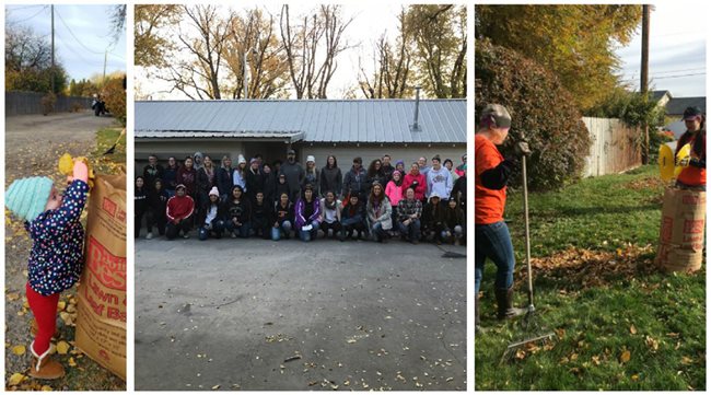 Lots of volunteers raking up leaves