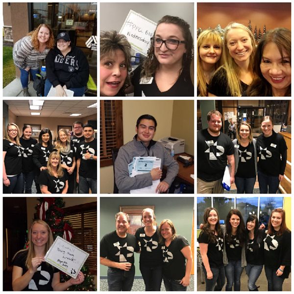 Photo collage of Pioneer employees working on Black Wednesday all wearing black shirts