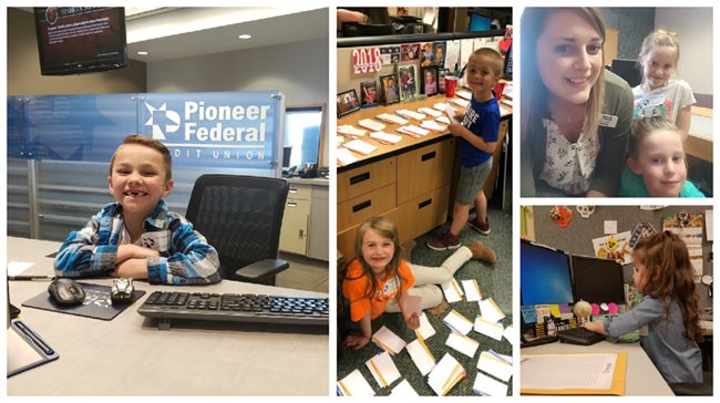 Kids helping out in the office for Bring Your Child to Work day