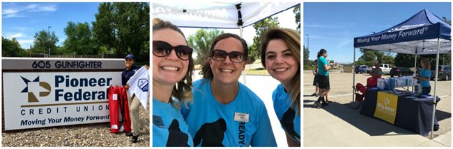 Pioneer employees with a booth hosting a brunch