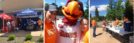 Community event at the Broadway branch, with Hawks mascot attending