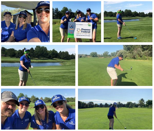 collage of Pioneer team members golfing