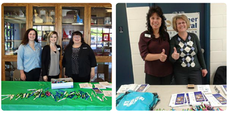 Female employees running a booth at an event