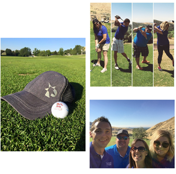 Collage of images of people golfing