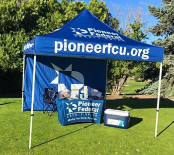 Pioneer booth and canopy in a park