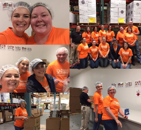 Pioneer volunteers working hard at a food bank