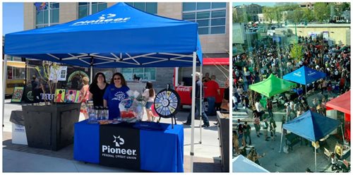 two pictures of Pioneer employees at the Latino fest