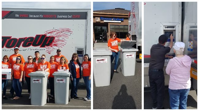 Pioneer volunteers helping out with shredding documents