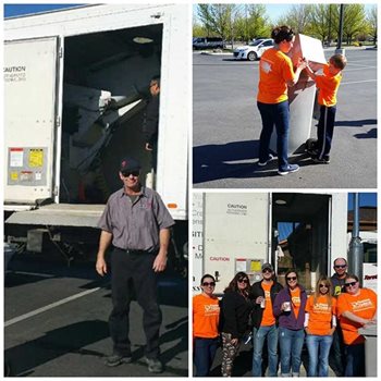 three photos of volunteers shredding documents