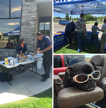 People attending an event at the Nampa branch and a dog in sunglasses