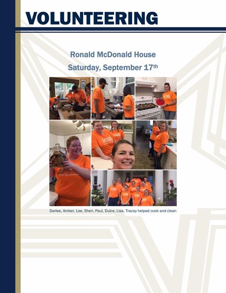 Flyer of Pioneer employees cooking and cleaning at the Ronald McDonald House