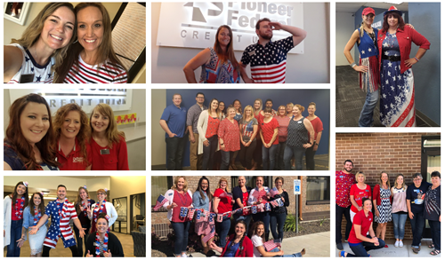 collage of people dress in patriotic clothing for 4th of July