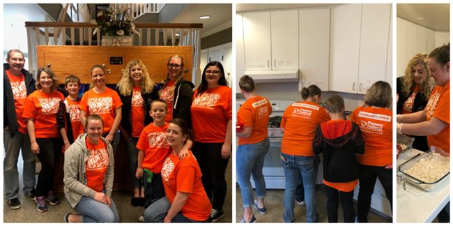 Pioneer employees cleaning and cooking at the Ronald McDonald house
