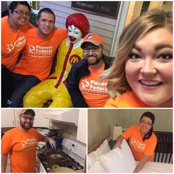 Pioneer volunteers cooking and cleaning at the Ronald McDonald house