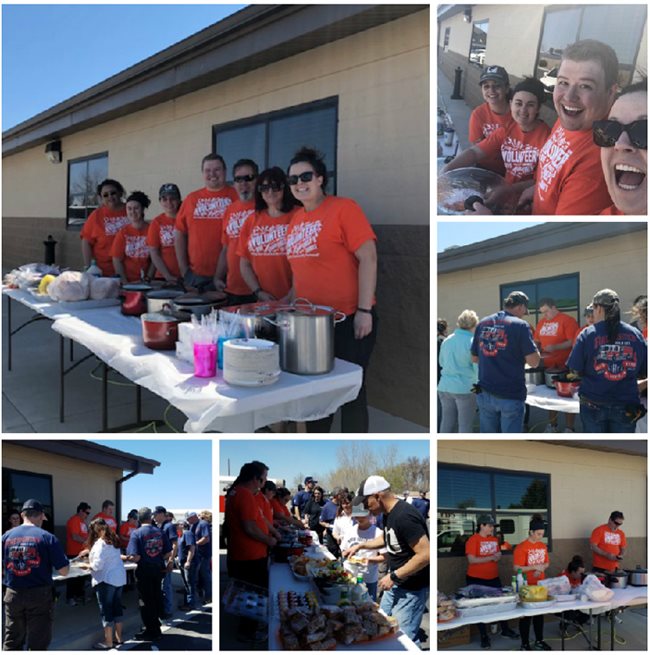 Pioneer volunteers feeding fire fighters for a charity cause