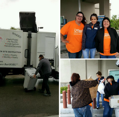 Pioneer volunteers helping out with shredding documents