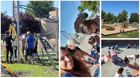 collage of people building a playground