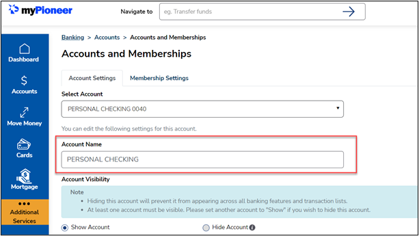 show where to change Account name.
