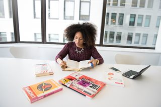 black woman doing research