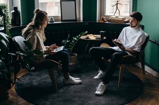 couple talking in an office