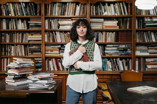 woman with a library book